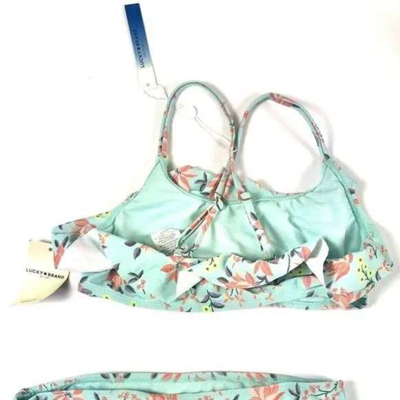 Lucky Brand, Youth Girl’s Size 12/14 Blue Floral Two Piece Bikini Set, Swimwear